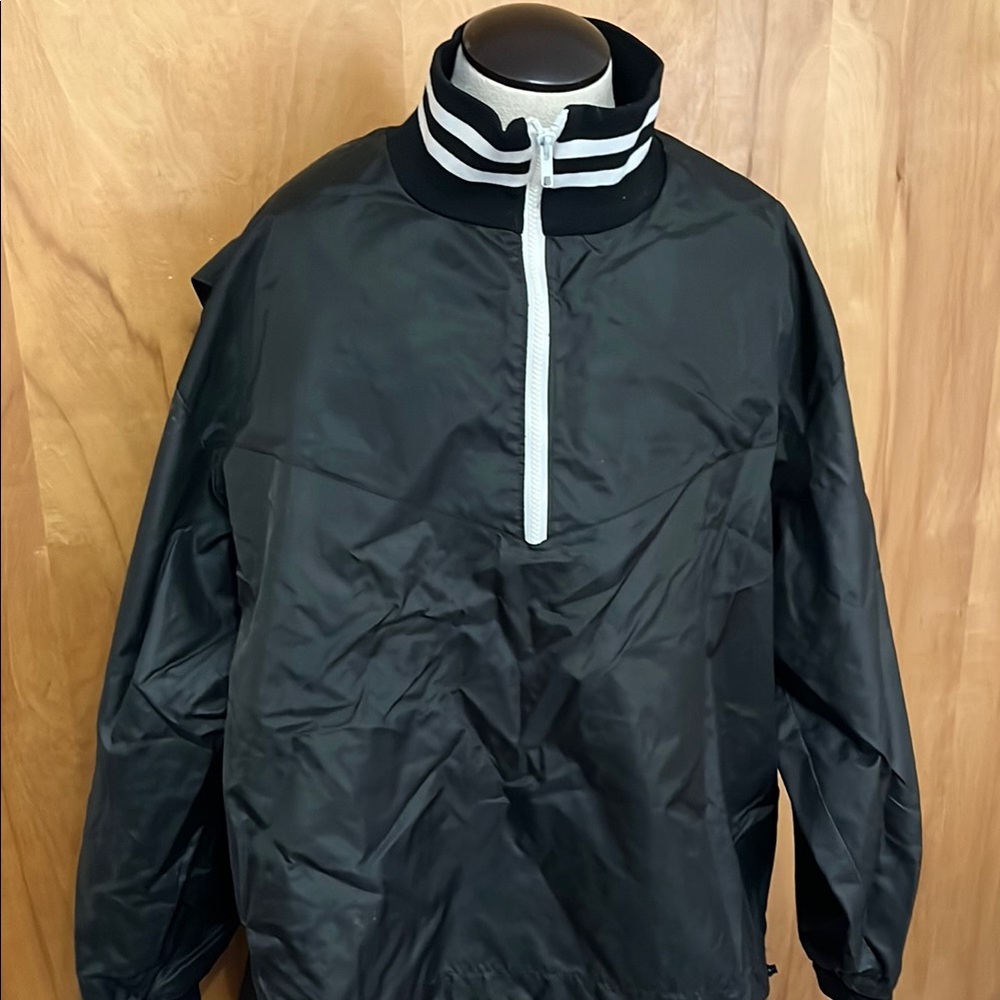 Vintage Birdie Black Windbreaker Jacket with White Stripes